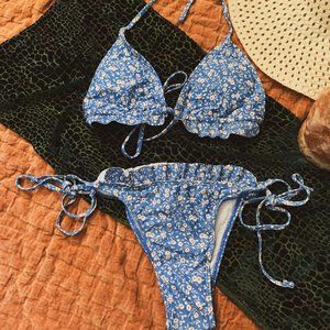 ✨SOLD✨ Floral Frill-Trimmed Tie Bikini